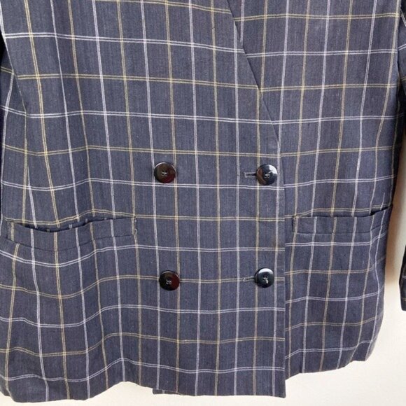 Vintage 90's Linen-Blend Plaid Double Breasted Blazer - Picture 9 of 13